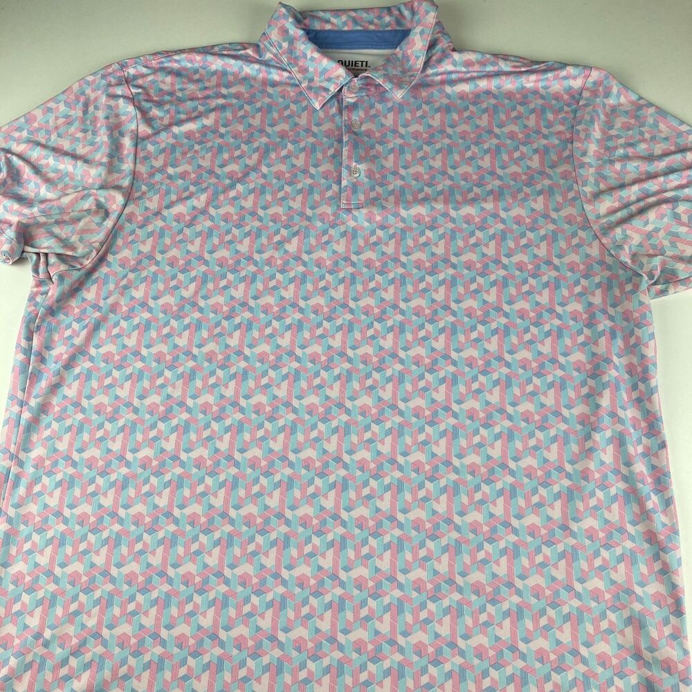 Quieti Performance Polo Men XXL Pink Blue Geometric Golf Stretch Shirt